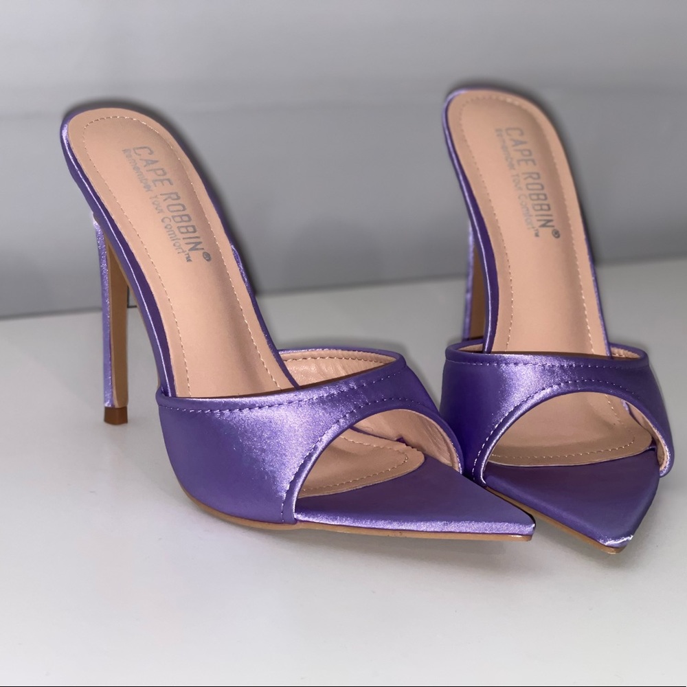Satin Lavender Peep Toe Pumps